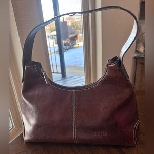 Vintage Gucci Brown Leather Shoulder Bag Hobo Purse Made in Italy